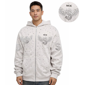 Trending Y2K Bling Rhinestone Graphic Hoodies Full Zip Heavy Fleece Streetwear Custom Logo Bulk Supplier Premium Quality - Product Image 2