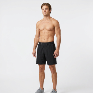 Shorts Bermuda pour homme, noirs unis, taille élastique, séchage rapide, avec poches, style décontracté - Product Image 4