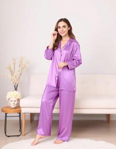 Ensemble pyjama en satin à manches courtes pour femmes, avec boutons sur le devant, garniture blanche, vêtements de nuit élégants pour l'été - Product Image 6
