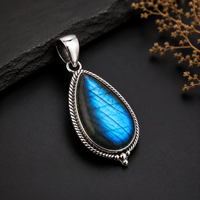 Ha Gems Colgante de Labradorita en Forma de Lágrima con Engaste de Bisel, Bañado en Plata y Platino, Unisex, Nuevo Estilo de Moda, Precio al por Mayor