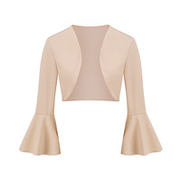 Bolero Wanita Lengan Panjang, Atasan Crop Top, Model Terbuka di Depan, Cardigan Bolero
