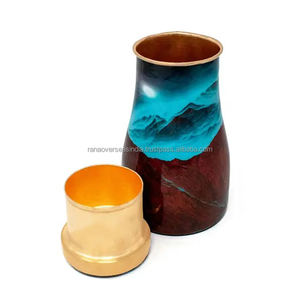 Bouteille de chambre en cuivre pur de qualité supérieure 1100 ML Himalaya Meena Print Design Anti-fuite Ayurvédique Drinkware Pot en cuivre - Product Image 5