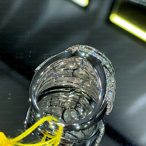 Round Cut Moissanite Diamond Halo <b>Ring</b> Baguette Cluster <b>925</b> <b>Silver</b> Luxury Statement <b>Ring</b> - Product Image 5