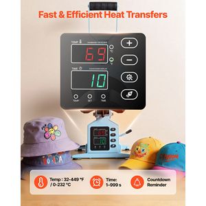 Pressa a Caldo per Cappelli con 2 Piastre Intercambiabili, Stiratore per Cappelli, Controllo Preciso di Temperatura e Tempo per T-Shirt - Product Image 2