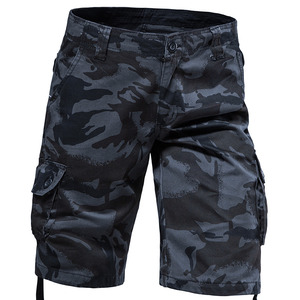Shorts cargo décontractés pour hommes en toile camouflage tissée à taille mi-haute, en coton, confortables et multi-poches - Product Image 2