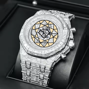 Montre Hip Hop US Iced Baguette Octagon Chronographe Unisexe Luxe Bling Quartz Acier Inoxydable 46mm Cadran Cristal Mouvement Citizen - Product Image 4