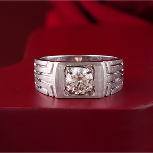 Men's 1.30 CT Oval/Crystal <b>Emerald</b> Cut Lab Grown Diamond 14K White Gold Prong Set Wedding Band - Product Image 1
