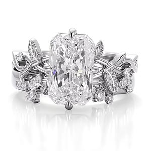 แหวนเพชรแล็บแพลตตินั่ม ชุดเครื่องประดับแฟชั่น พลอยหลัก 4 กะรัต เพชรแล็บทรงเรเดียนท์คัท แหวนหมั้น แหวนแต่งงานสำหรับผู้หญิง - Product Image 4