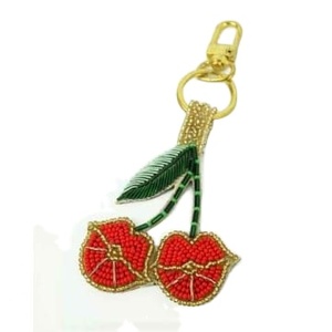 Porte-clés et accessoires de sac en perles de rocaille rouge et or, motif lèvres magnifiques, broderie indienne - Product Image 3