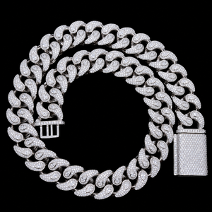 Man's 925 Silver Silver Plated Moissanite Cuban <b>Chain</b> Necklace Hip Hop Style Full <b>Iced</b> Micro Pave Round and Pear Cut Link <b>Chain</b> - Product Image 1