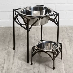 Bol surélevé simple en acier inoxydable pour animaux de compagnie avec support en métal noir Caractéristique automatique pour les mangeoires pour chats et chiens surélevées S/3 Diners - Product Image 1