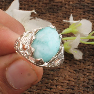 Bague Fleur en Larimar Naturel, Argent Sterling 925, Pierre Bleue, Bijou Floral Fait Main, Forme Pétale, Bague en Pierre Précieuse pour Femme, Cadeau - Product Image 3