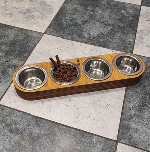 Support surélevé en bois naturel pour gamelles de chien avec deux gamelles en acier inoxydable – Mangeoire surélevée pour animaux de compagnie en bois - Product Image 4