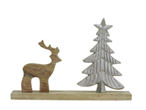 Figurine de renne en bois moderne et durable Artesign et arbre de Noël en aluminium nickelé avec étoile sur base en bois pour la décoration - Product Image 2