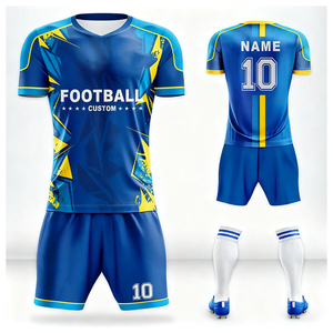 Wholesale Price Men Soccer Jersey Set <b>Short</b> Sleeve Crew Neck Moisture Wicking Polyester Color Blocked Team Wear with OEM Service - Product Image 2