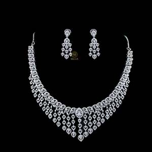 Auri CZ Waterfall Designer Bridal Necklace and Earring Set in Gold - Product Image 5