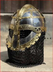 Casco Vikingo de Armadura Vendel, Casco de Guerrero de Metal y Latón con Protección Nasal para Cosplay - Product Image 5
