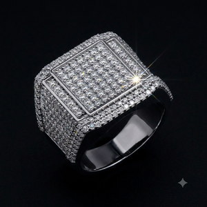 Anillos de Plata 925 con Baño de Rodio, Estilo Hip Hop Geométrico, con Incrustaciones de Diamantes Moissanite Originales, Totalmente Cubiertos de Piedras, para Hombre - Product Image 6