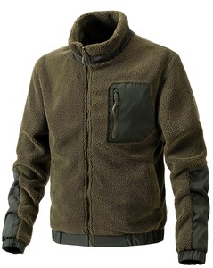 Olive Green Fleece Jacket Men's Stand-Up Collar Autumn Winter Casual Outdoor Wear Comfortable Warm <b>Coat</b> - Product Image 1