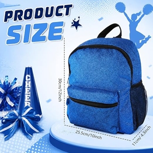 Cheerleading Backpack Custom Royal Blue Glitter <b>Mini</b> Sparkle <b>Black</b> Trim Mesh Pocket Squad <b>Bag</b> OEM - Product Image 2