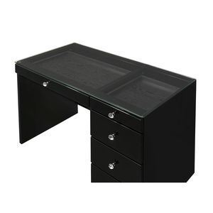 Juego de tocador de maquillaje de 2 piezas con iluminación LED negra, tapa de cristal y 5 cajones con tiradores de cristal, muebles de dormitorio de madera - Product Image 5