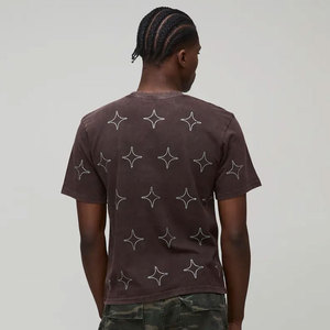 Men's Dark Brown Short Sleeve O-Neck T-<b>Shirt</b> With White <b>Star</b> Pattern Regular Fit Casual Jersey Cotton Rhinestone T-<b>Shirt</b> - Product Image 2
