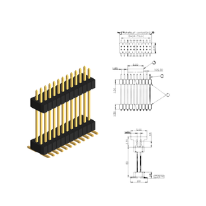 Connecteur double R/A à double base, pas de 1,0 mm, broches en laiton, boîtier en nylon, plaqué or, noir - Product Image 2