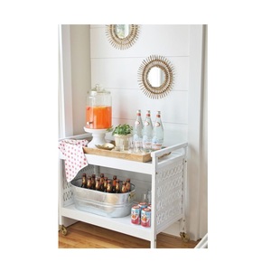 White Wooden Bar Cart with Two Tiers and <b>Decorative</b> Cutouts for Indoor <b>Kitchen</b> Use Modern Farmhouse Style - Product Image 3