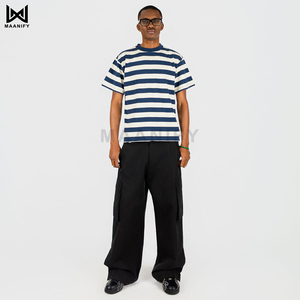 Camiseta Oversize Rayas Azul Marino y Blanco para Hombre, Estilo Boxy, Streetwear, Algodón con Lavado Enzimático, Estampado Digital, Cómoda, 300g, Más Vendida - Product Image 2