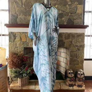 ชุดเดรสคาฟทันผ้าเรยอนย้อมสีเทอร์ควอยซ์ไซส์ใหญ่ สไตล์โบฮีเมียน ใส่สบาย เหมาะสำหรับใส่ไปชายหาด ทรงหลวม ชุดฤดูร้อนสำหรับผู้หญิง - Product Image 1