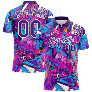 Camiseta Deportiva de Secado Rápido para Hombre, con Estampado de Grafiti Personalizado en Morado y Blanco, Corte Clásico, Manga Corta, con Logotipo - Product Image 1