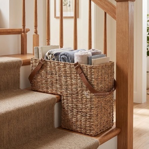 Cesta de Almacenamiento para Escaleras de Seagrass, Organizador de Escaleras en Forma de L de Seagrass Tejido con Asas de Cuero - Product Image 2
