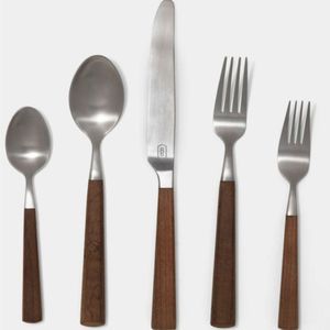 Ensemble de couverts élégants en acier inoxydable, best-seller, avec manche en bois, fourchette, couteau, cuillère, pour table à manger - Product Image 3