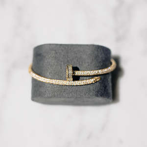 925 Sterling Silver Gold Iced Nail <b>Bangle</b> Bracelet Micro Pave Nail Cuff Bracelet Luxury Open Hinged Bracelet for <b>Men</b> Women - Product Image 2