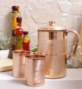 Ensemble de carafes en cuivre pour des moments de service élégants, service d'eau, ensemble en métal avec verres, durable, réutilisable, pour la cuisine et la table - Product Image 5