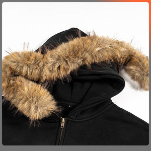 Blouson Bomber d'Hiver Noir pour Homme avec Capuche en Fourrure, Fermeture Éclair Intégrale, Style Urbain Décontracté, Sweat à Capuche Épais avec Fermeture Éclair - Product Image 2