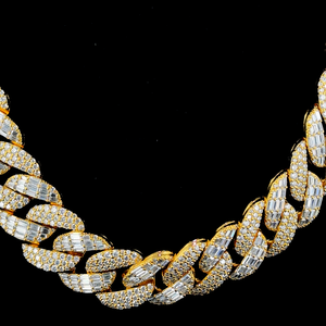สร้อยคอแบบ Cuban Link ประดับเพชรโมอิสซาไนต์ทรงบาแกตต์หนาแน่น เงินแท้ 925 ชุบทอง สไตล์ฮิปฮอป ไมอามี แร็ปเปอร์ บลิงค์ โชคเกอร์ - Product Image 4