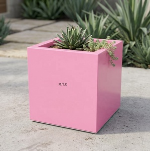 Jardinière carrée moderne en métal pour extérieur, avec revêtement en poudre, grands pots de fleurs avec trou de drainage, jardinières commerciales pour patios - Product Image 1