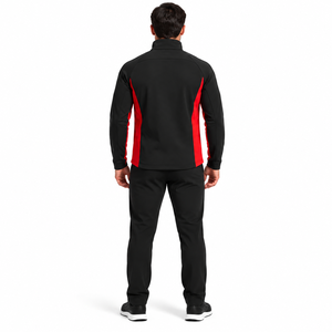 Men's Black <b>Red</b> Multicolor Blocking Fleece Jacket Stand Collar Full Zipper Breathable Sporty Slim Fit Softshell Jacket For Men - Product Image 2