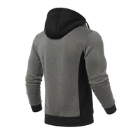 Sweat à capuche zippé en molleton de coton pour homme, veste de sport grise à empiècements contrastants, fabricant OEM de sweats décontractés en gros
