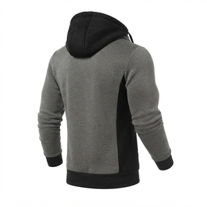 Men Cotton <b>Fleece</b> Zip-Up Hoodie, <b>Grey</b> Contrast Panel Sportswear <b>Jacket</b>, Wholesale OEM Custom Casual Hoodies Manufacturer - Product Image 2
