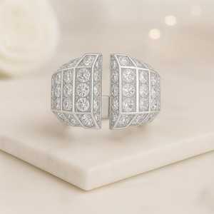 Moissanite Round Cut Diamond Open Cuff <b>Stacking</b> <b>Ring</b> For Women's original 925 Silver With Gold Plated For Bridal Promise Gift - Product Image 3