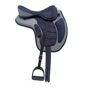 Selle de cheval Freemax sans arceaux, grise et noire, légère, flexible, selle d'équitation réglable, sangle confortable, ensemble de selle d'entraînement - Product Image 5
