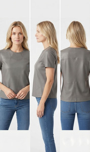 Camiseta de Verano para Mujer, Moderna, Impermeable, de Cuero Genuino, Piel de Vaca Premium, Suave al Tacto, Formal, de Manga Corta, Transpirable y Ecológica - Product Image 3