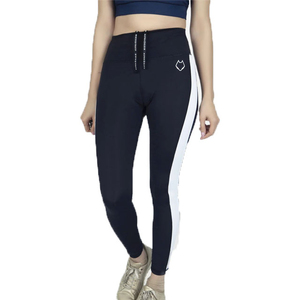 High Waist Full Length Yoga <b>Leggings</b> Solid Navy Blue Side Stripe Seamless Spandex Nylon Pants - Product Image 1