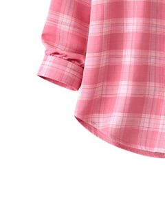 Chemise Tunique Décontractée Rose à Carreaux Grande Taille pour Femme, Manches Longues, en Flanelle Douce, Automne Hiver, Vente en Gros - Product Image 6
