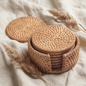 Handwoven Natural Rattan Classic Design Tea <b>Coaster</b> <b>Heat</b> Resistant Cup Mat Eco Friendly Customizable Size Table Protector - Product Image 3