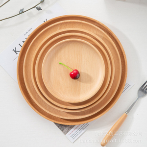 Plateau de service rond en bois massif, design classique, fait main, durable, écologique, vaisselle et assiettes - Product Image 3