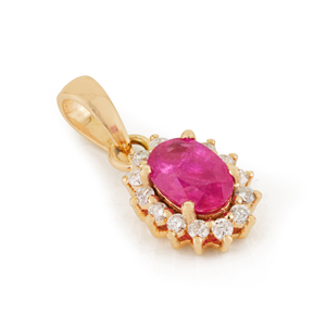 Most Beautiful Latest Design Real 14K Yellow Gold <b>Ruby</b> & Diamond Women's Cluster Pendant Fine High End Jewelry Manufacturer - Product Image 3