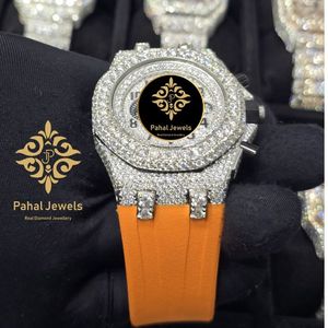 นาฬิกาข้อมือผู้ชาย Pahal Jewels รุ่นหรูหรา ทรงแปดเหลี่ยม ควอตซ์ ประดับเพชรที่ขอบตัวเรือน สายหนัง อะนาล็อก โครโนกราฟ ขนาด 43 มม. ตัวเรือนสแตนเลสสตีล - Product Image 3